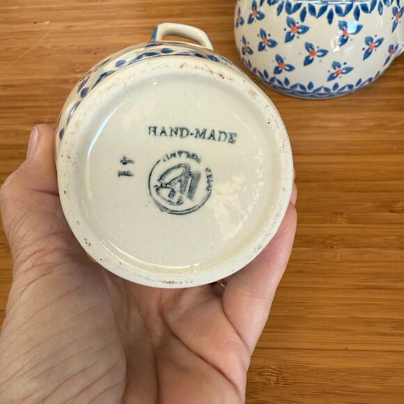 WIZA Boleslawiec Polish Pottery Cream Pitcher + Open Bowl Flawless Condition - Picture 4 of 9